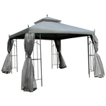 3 X 3(m) Garden Gazebo Double Top Gazebo Canopy W/ Curtains