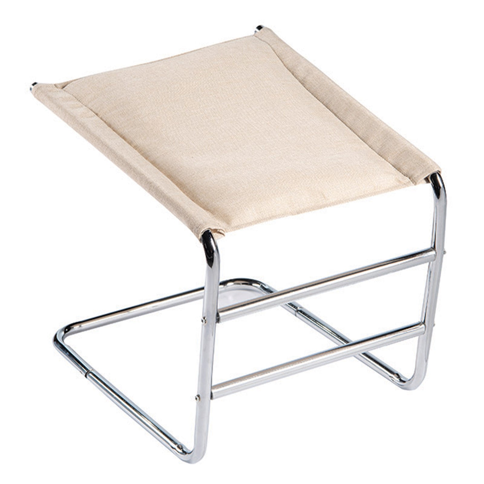 Deluxe Leg Rest Foot Support Chrome Frame Beige Fabric