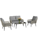 Rattan Garden Furniture Set, Tempered Glass With 3 Chairs | Light Grey