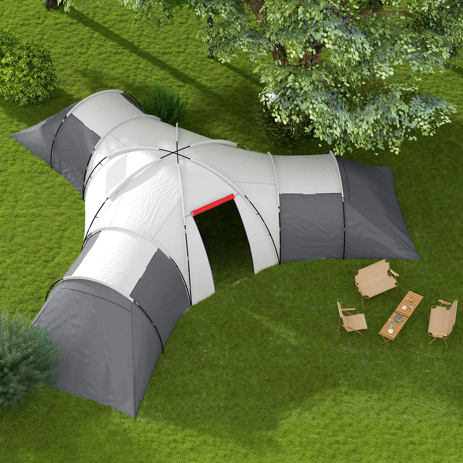 Large Tunnel Tent W/ 3 Bedroom, Living Area And Porch