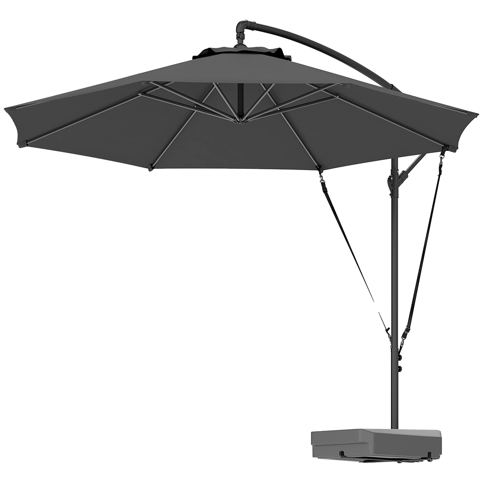 Garden Cantilever Parasol W/ Cover Weighted Base Wind Strap | Dark Gray