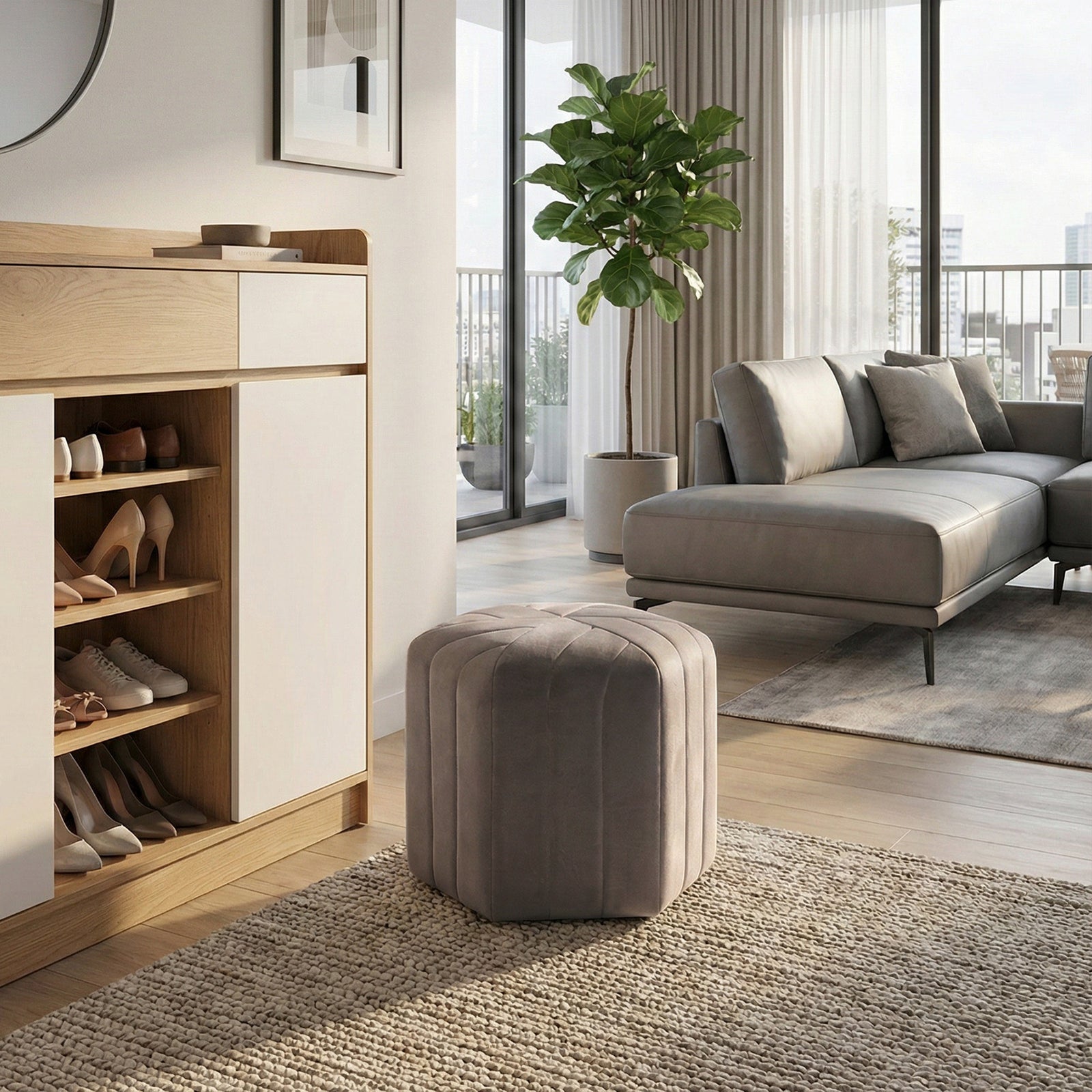 Breeins Hexagon Velvet Upholstered Footstool