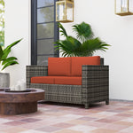 Rattan Wicker 2-seat Sofa Loveseat Padded Garden Furniture | Orange