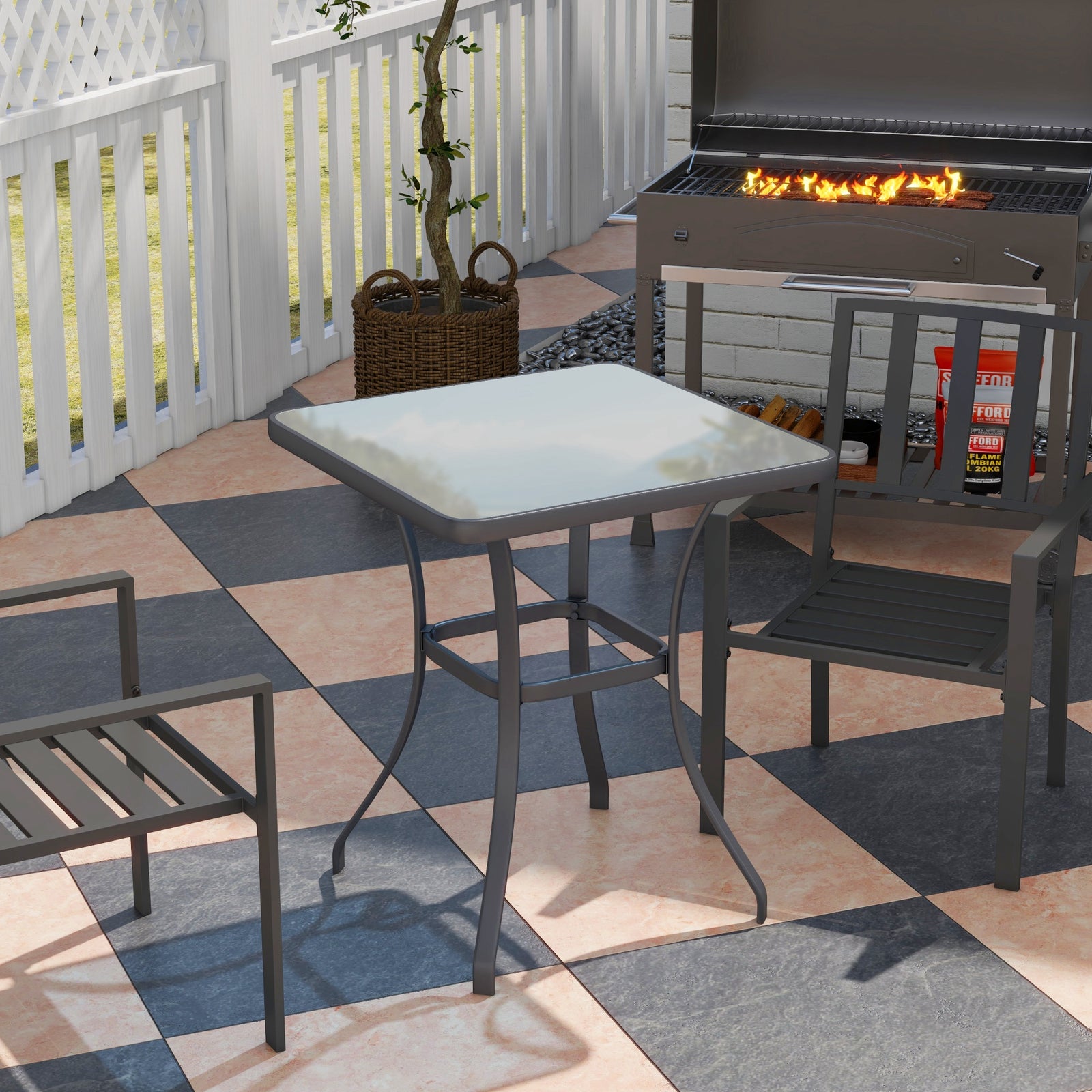 Bar Table Square Glass Dining Breakfast Bistro Furniture