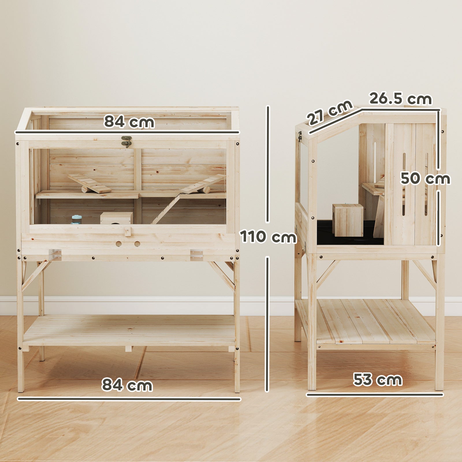 Wooden Hamster Cage, 2 Tier Hamster Habitat With Storage Shelf
