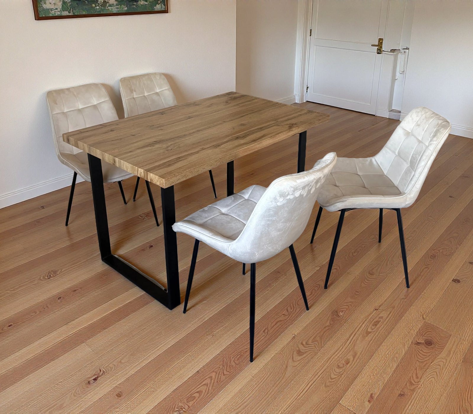 Colorado Dining Table With 4 Erica Velvet Chairs | One Size | Cream
