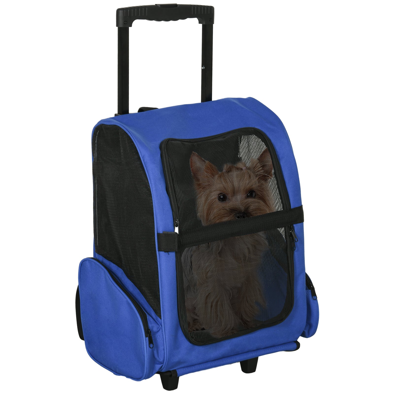 Pet Travel Backpack Bag Cat Puppy Dog Carrier W/ Trolley And Telescopic | Blue
