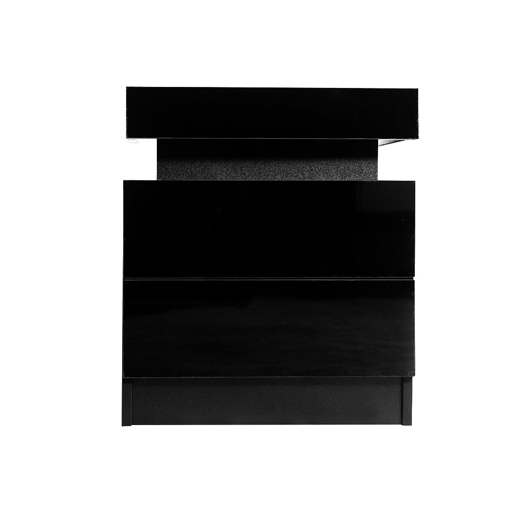 2 Drawer Bedside Table High Gloss Rgb Led Nightstand Cabinet | Black