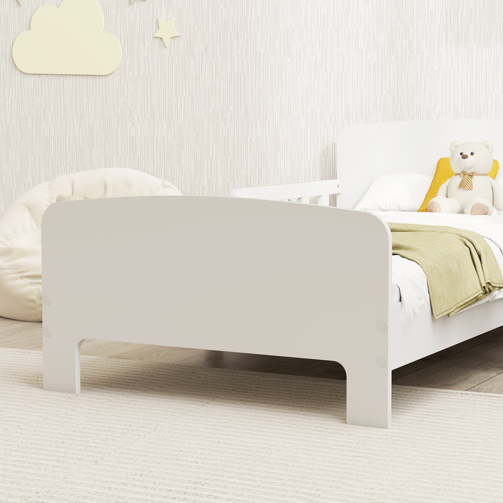 Kids Toddler Bed Frame With Safety Side Rails For 3-8 Years, White
