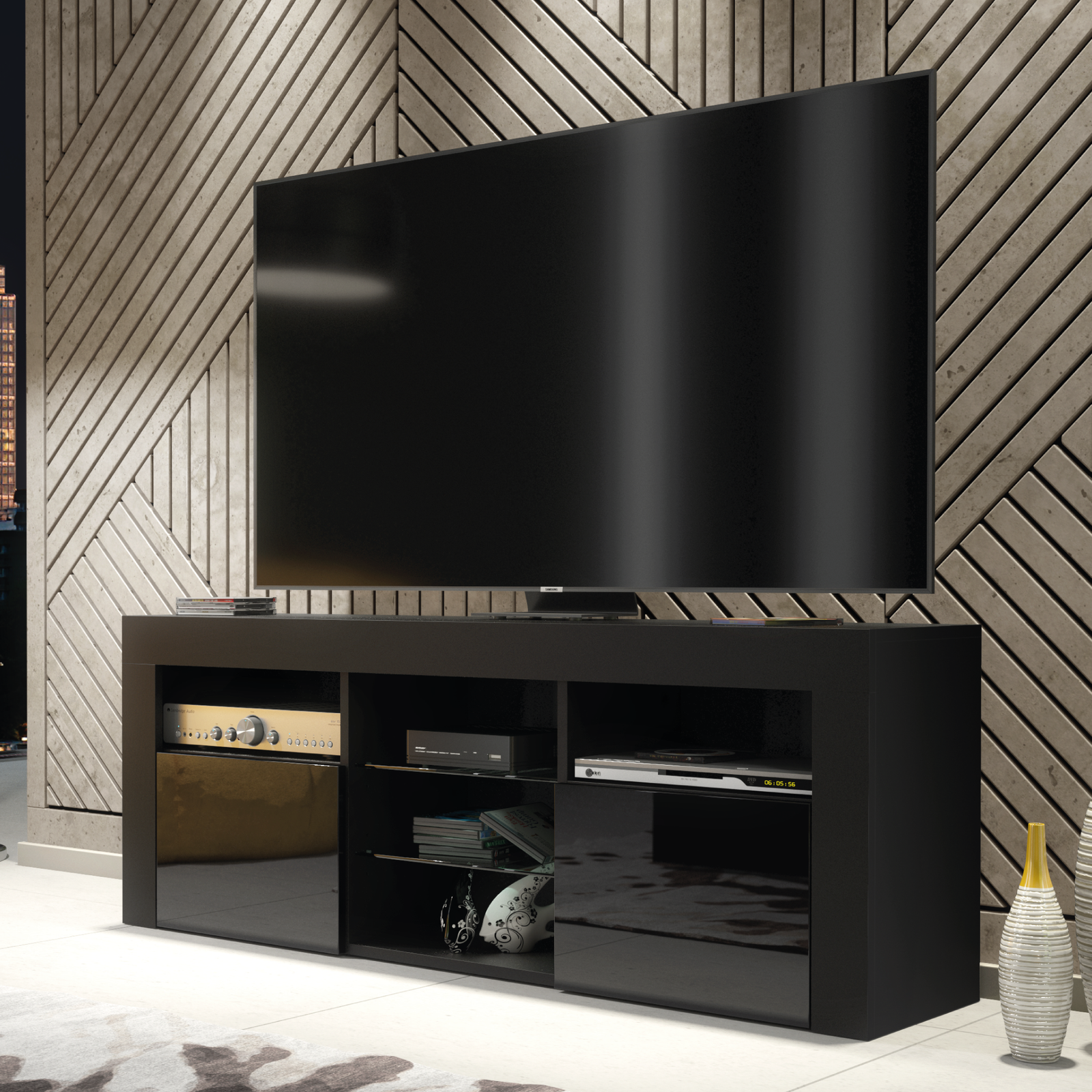 Pulse Tv Unit 145cm With Led Lights | Black
