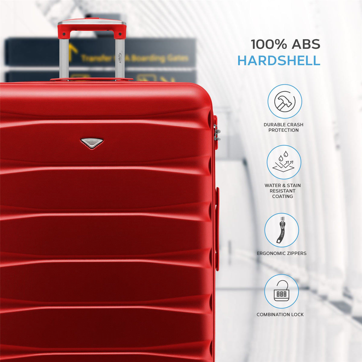 Set Of 3 Hard Shell Suitcase Cabin & Check In Cases With Tsa Lock - Overhead Cabin With Medium & Large Check-in Bag | Set of 3 | Red