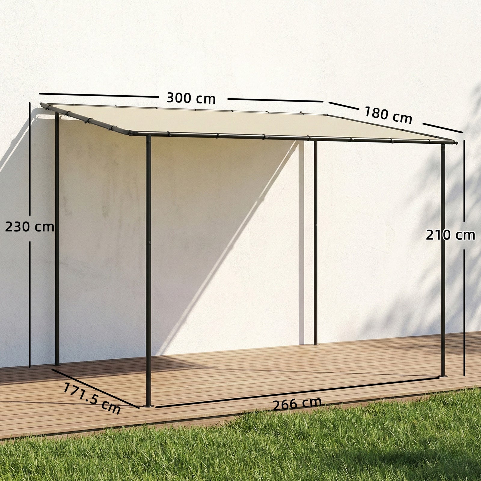 3 X 2 M Lean To Garden Pergola, Metal Frame Gazebo Pergola | Cream
