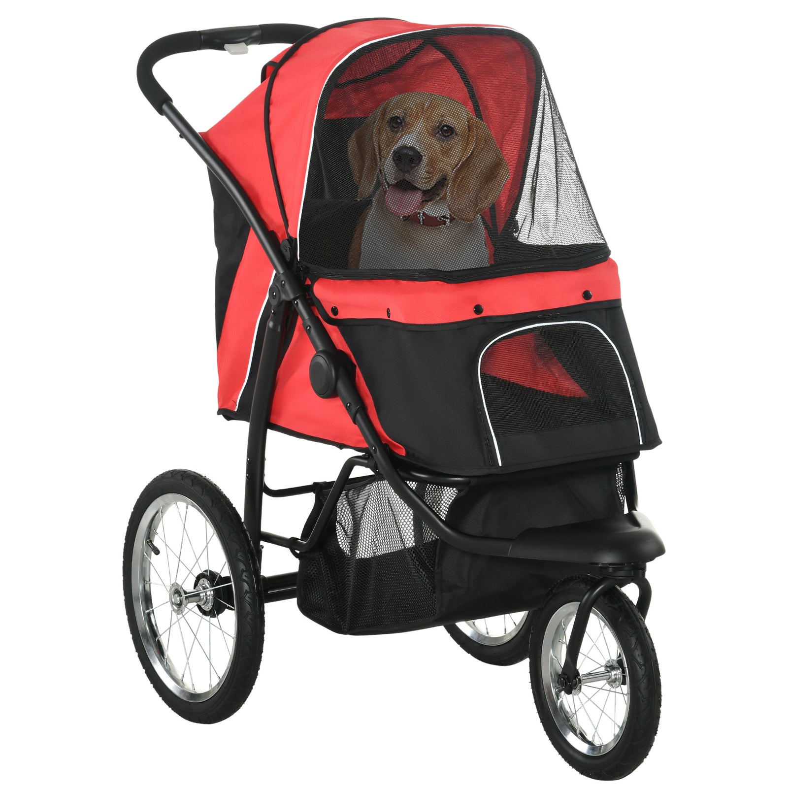 3 Wheel Pet Stroller, For Medium Small Dogs, Foldable Cat Pram | Red