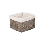 Wicker Square Antique Wash Lined Storage Basket | Small | White