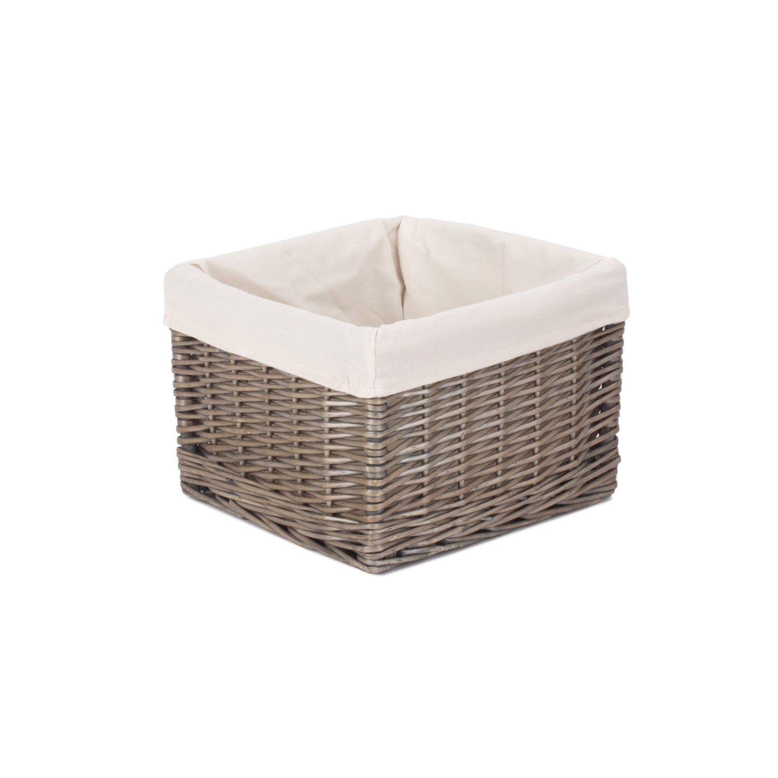 Wicker Square Antique Wash Lined Storage Basket | Small | White