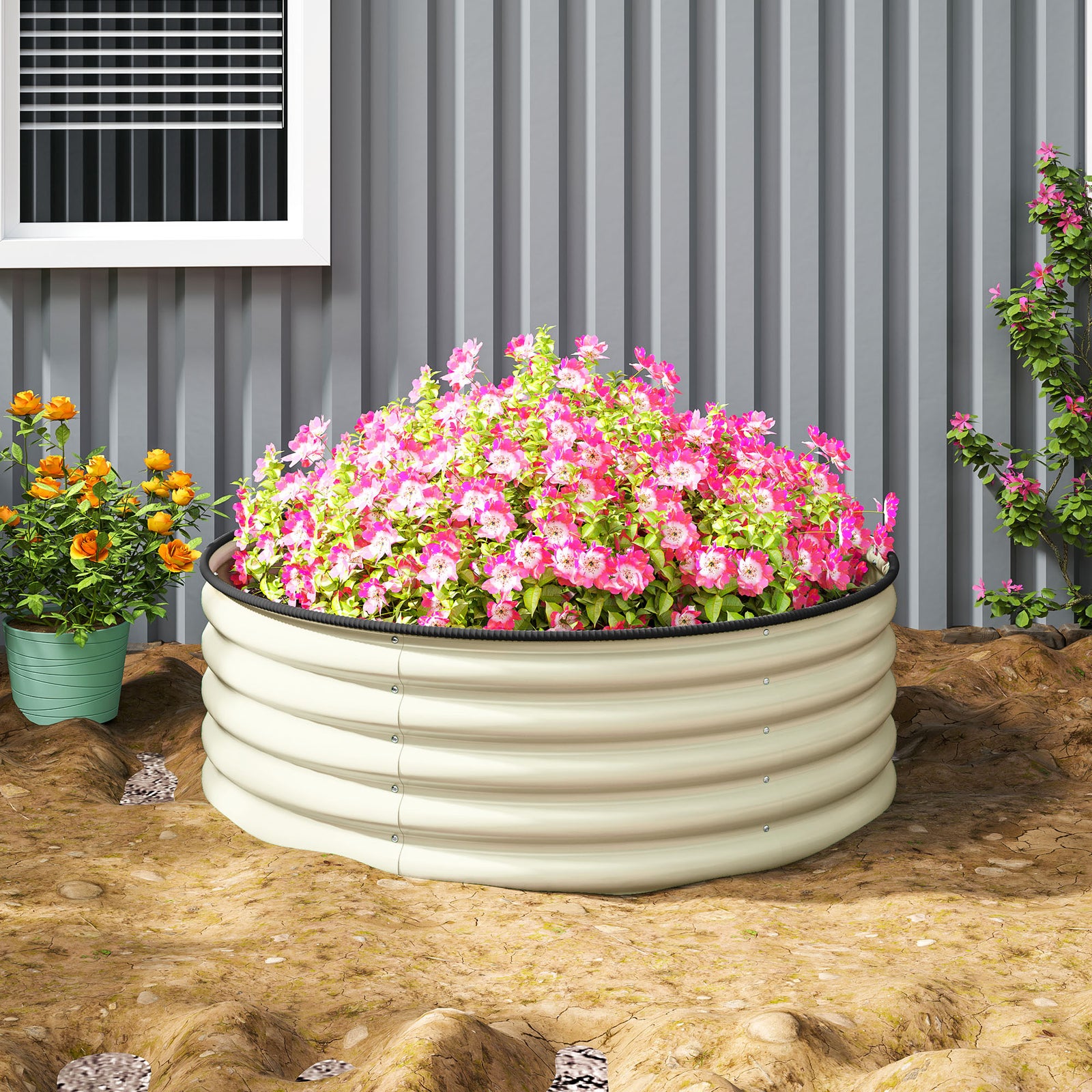 Galvanised Raised Bed With Safety Edging | Cream