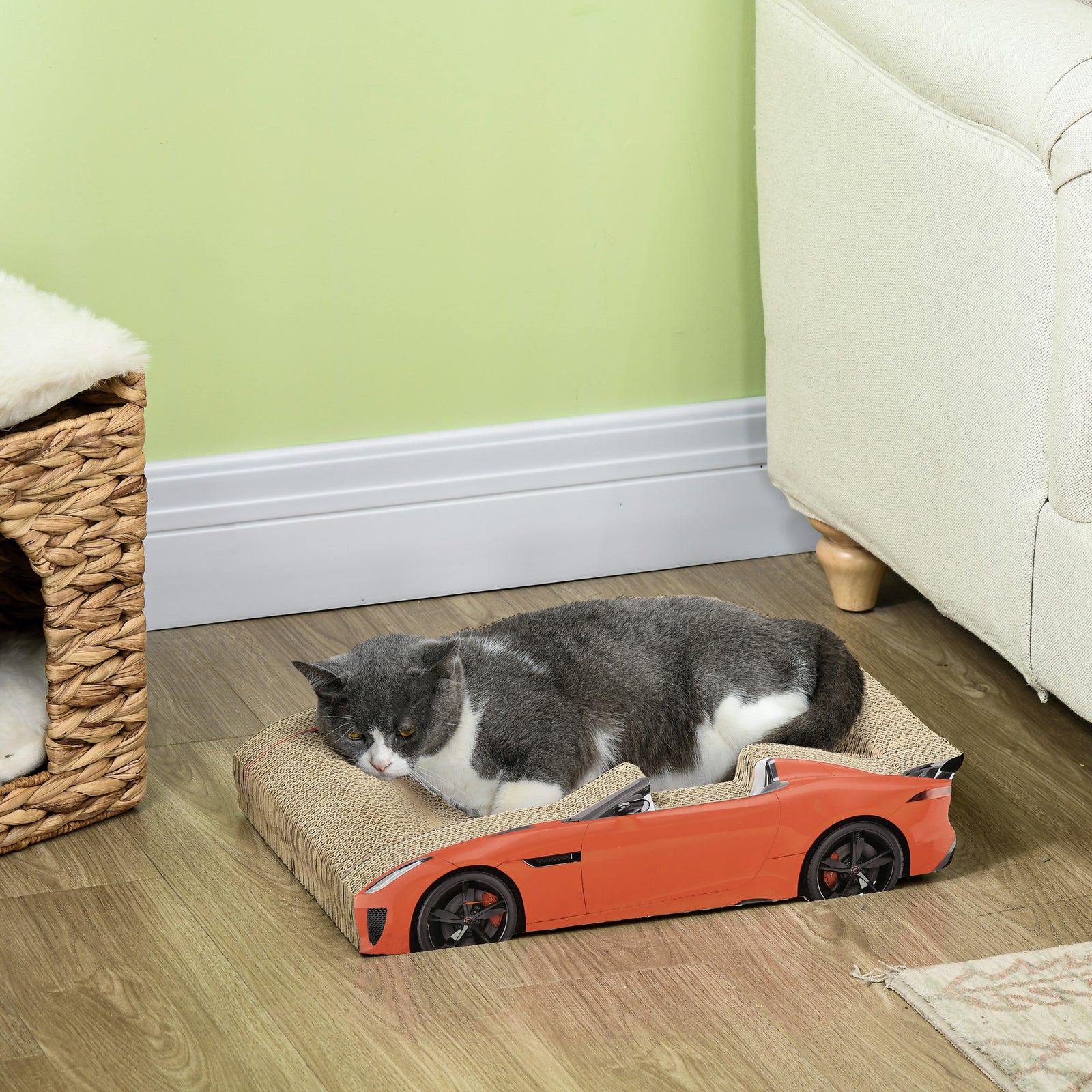 2 In 1 Cat Scratching Board With Catnip, Car-shaped Cat Scratch Bed