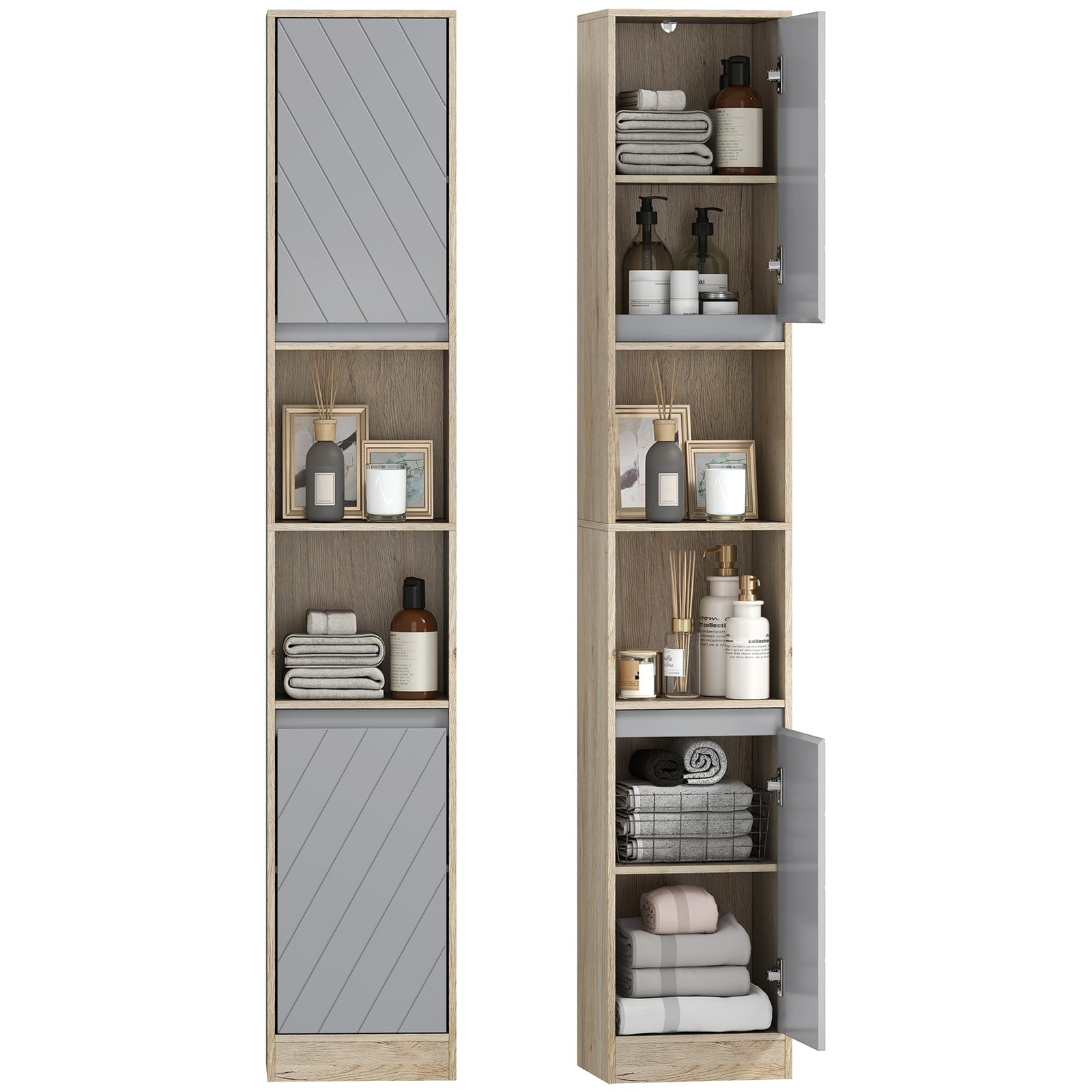 Freestanding Storage Cabinet Slimline Unit W/ 2 Cupboards
