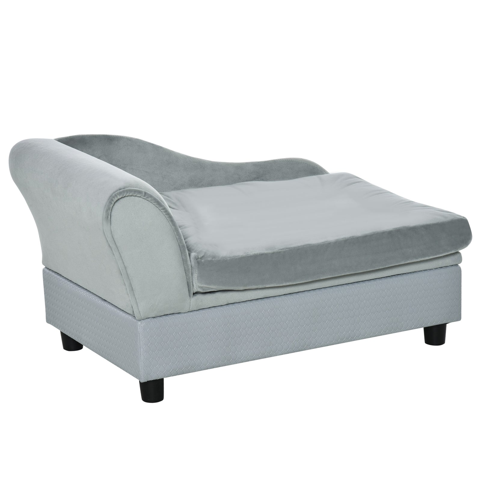 Pet Sofa Dog Chair Cat Couch W/ Storage, Cushion - Light Grey