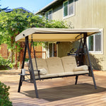 Outdoor 3 Seat Garden Swing Chair Steel Swing Hammock Bench | Beige