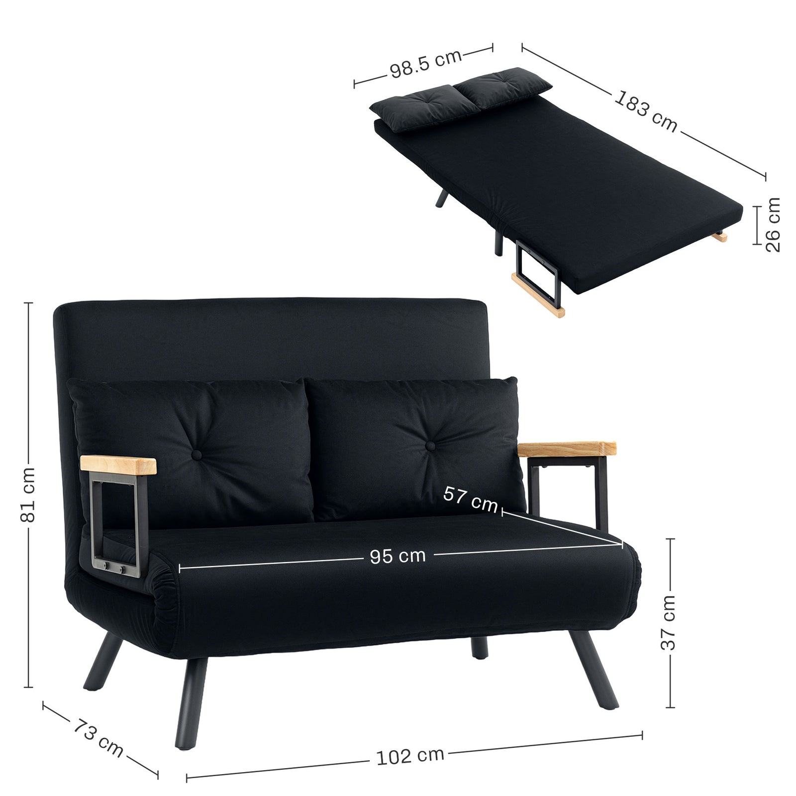 Click Clack 2 Seater Sofa Bed For Living Room, Guest Room | Black