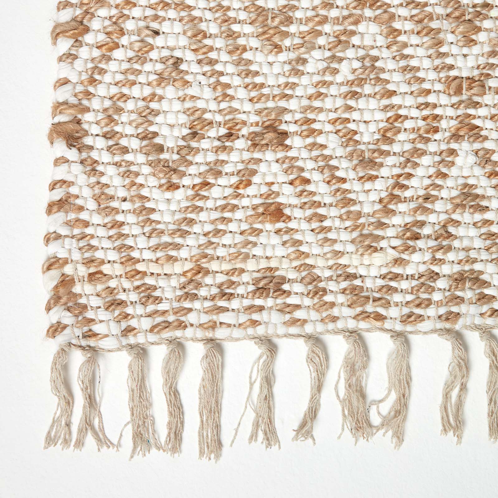 Sierra Neutral Diamond Pattern Hemp Chindi Rug | 120cm x 180cm | Natural