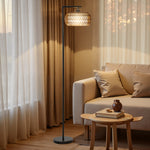 HOMCOM Dimmable Standing Lamp With Double Shade, Boho Floor Lamp, Black