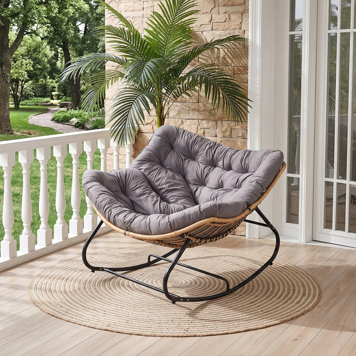Modern Rocking Chair with Cushion – Compact | Grey