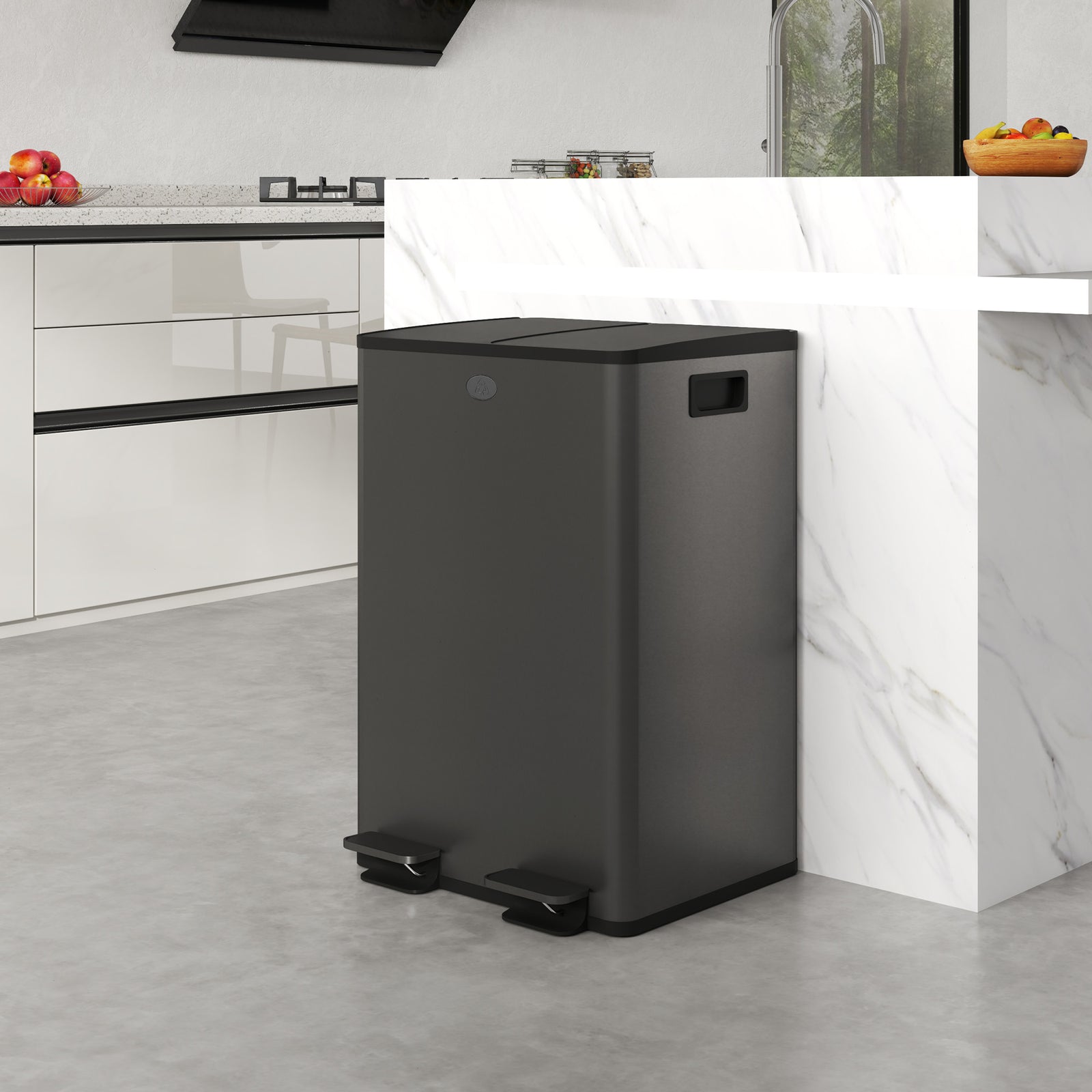 2 X 28l Dual Kitchen Bin Pedal Bin For Recycling And Waste | Black