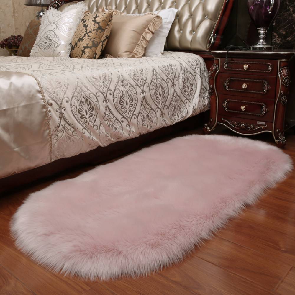 Oval Fluffy Shaggy Area Rug Super Soft Plush Carpet For Bedroom | Large | Pink