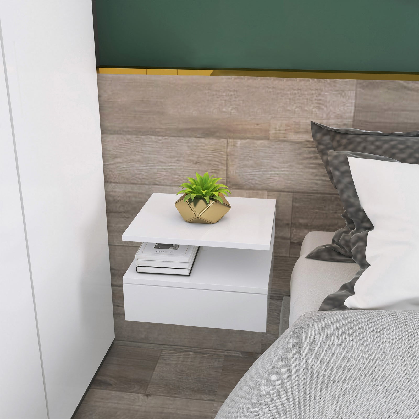 Nightstand Set Of 2, Wall Mounted Bedside Cabinet | Set of 2 | White