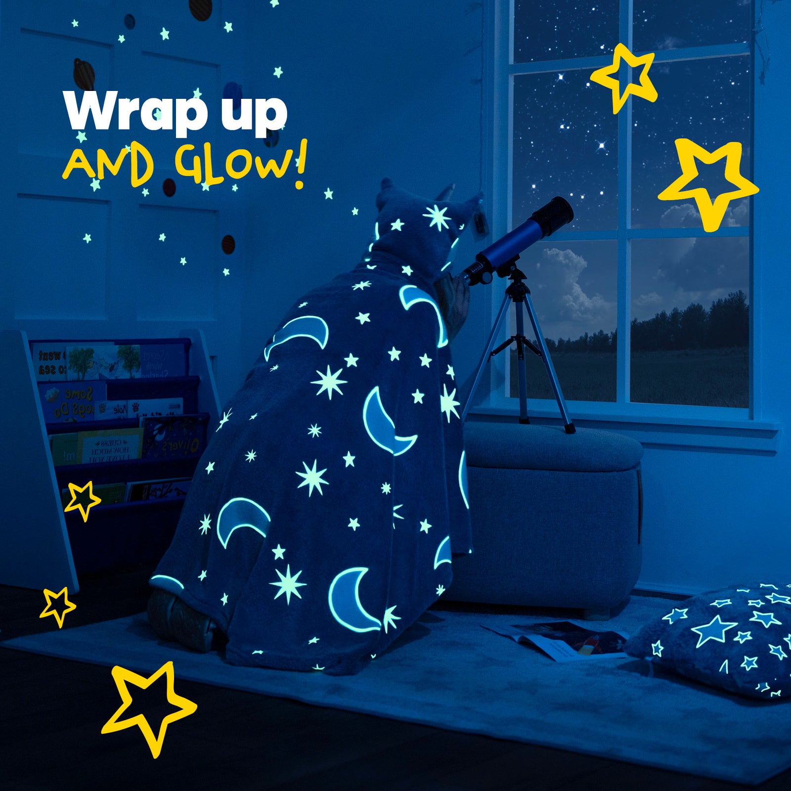 Moonglow In The Dark Kids Hooded Blanket