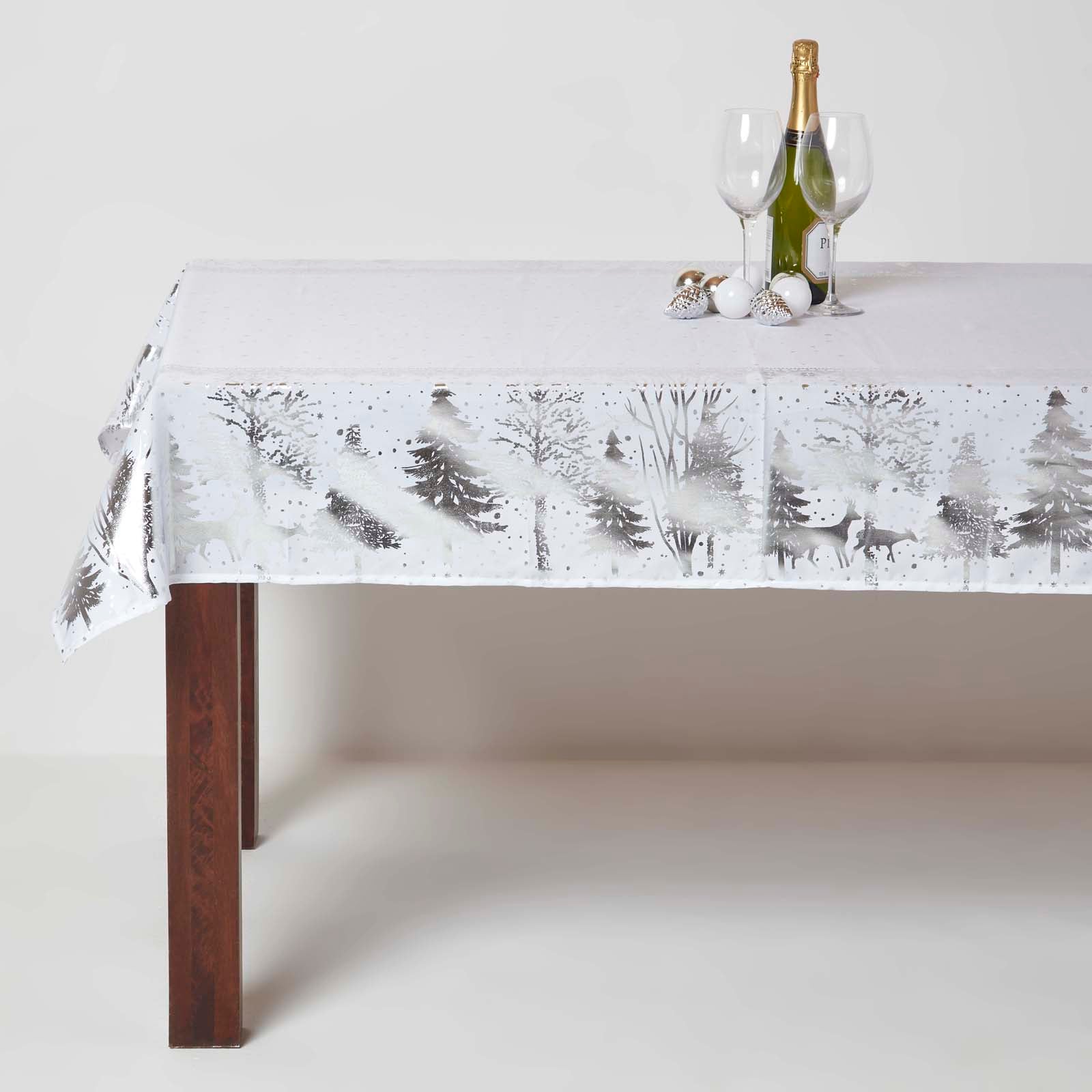 Silver Forest Christmas Table Cloth | 132 x 178cm | Silver
