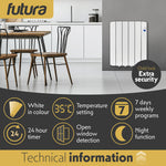 Electric Panel Heater Oil Filled Radiator Day Timer Wall Mounted Low Energy Retention Digital Thermostat Convector | 600w | White