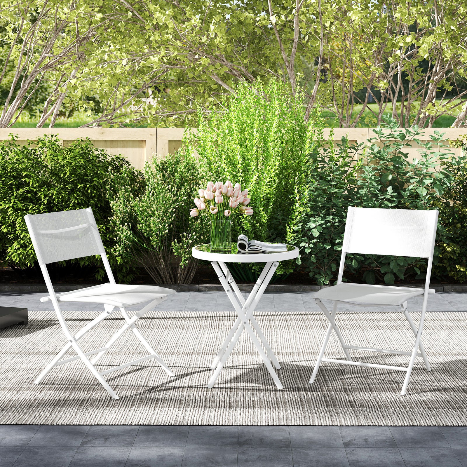 3 Pieces Outdoor Bistro Set, Glass Top Table And Chairs
