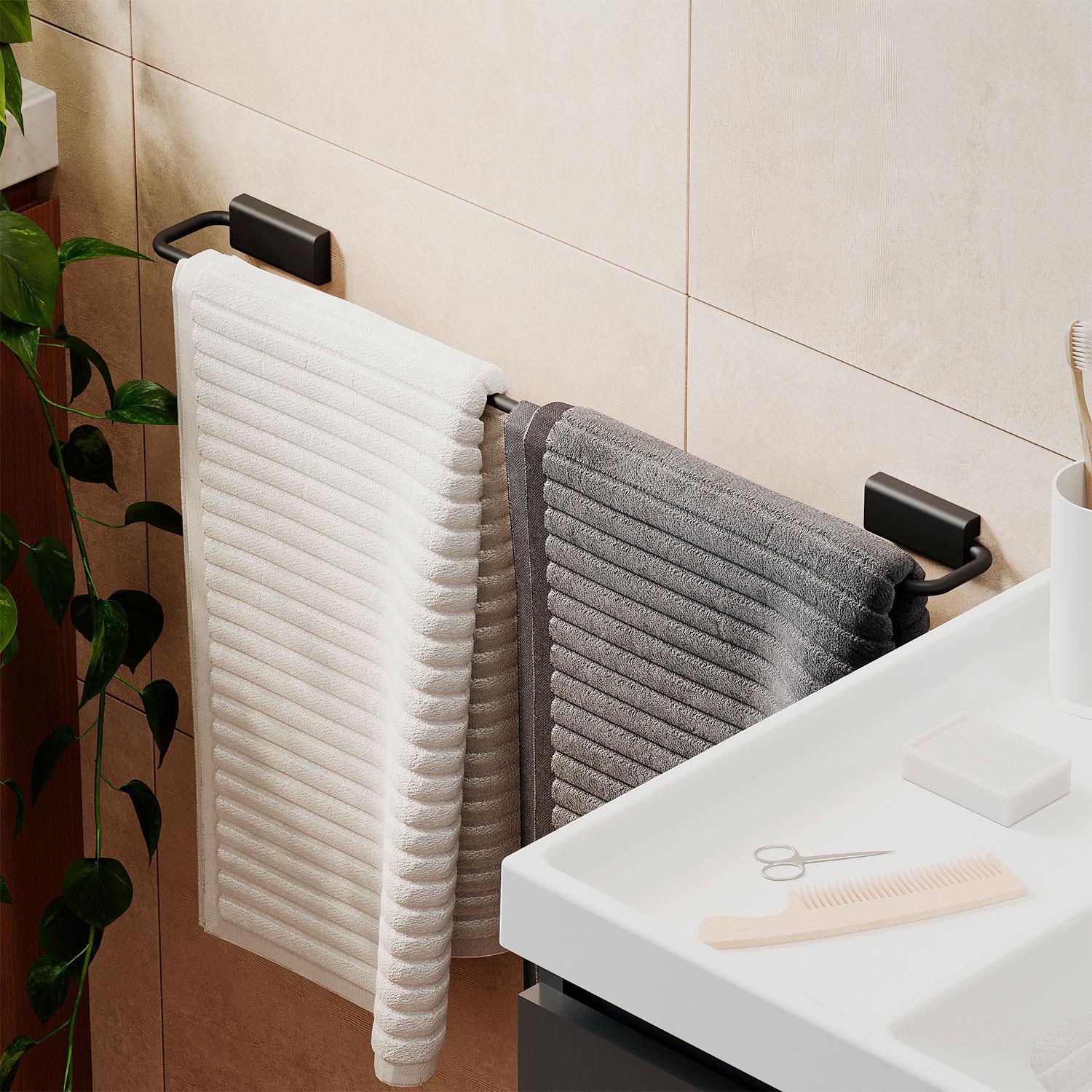Towel Rail, 60cm, Screw-in Or Self-adhesive, Matt Black, Next Collection