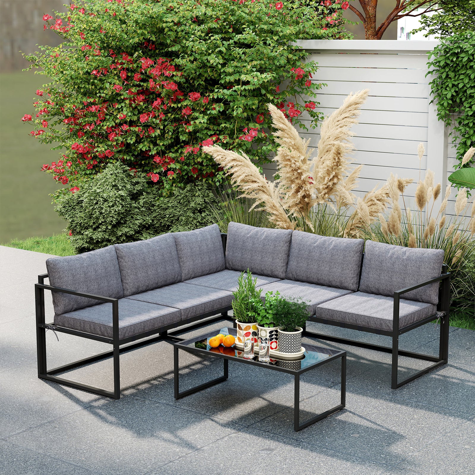 Grey 3-piece L-shaped Garden Sofa Set