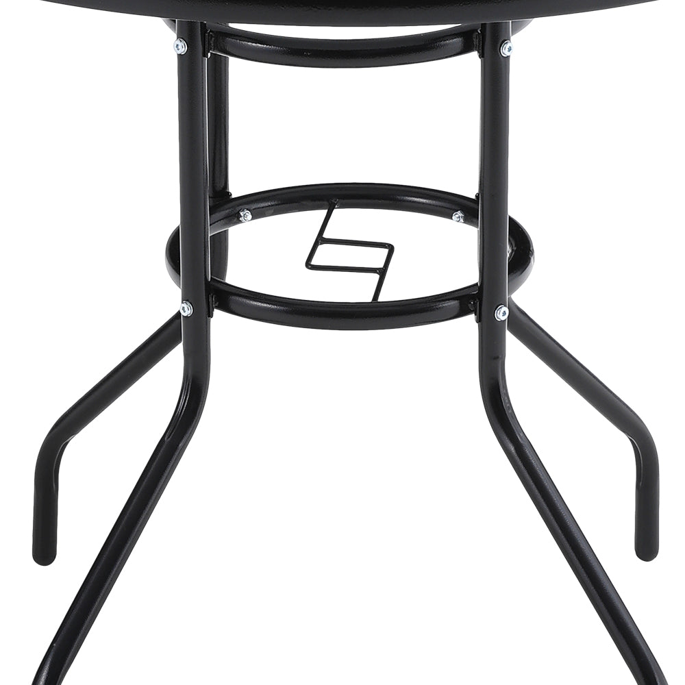 Round Garden Tempered Glass Black Marble Coffee Table - 80cm Dia X 72cm
