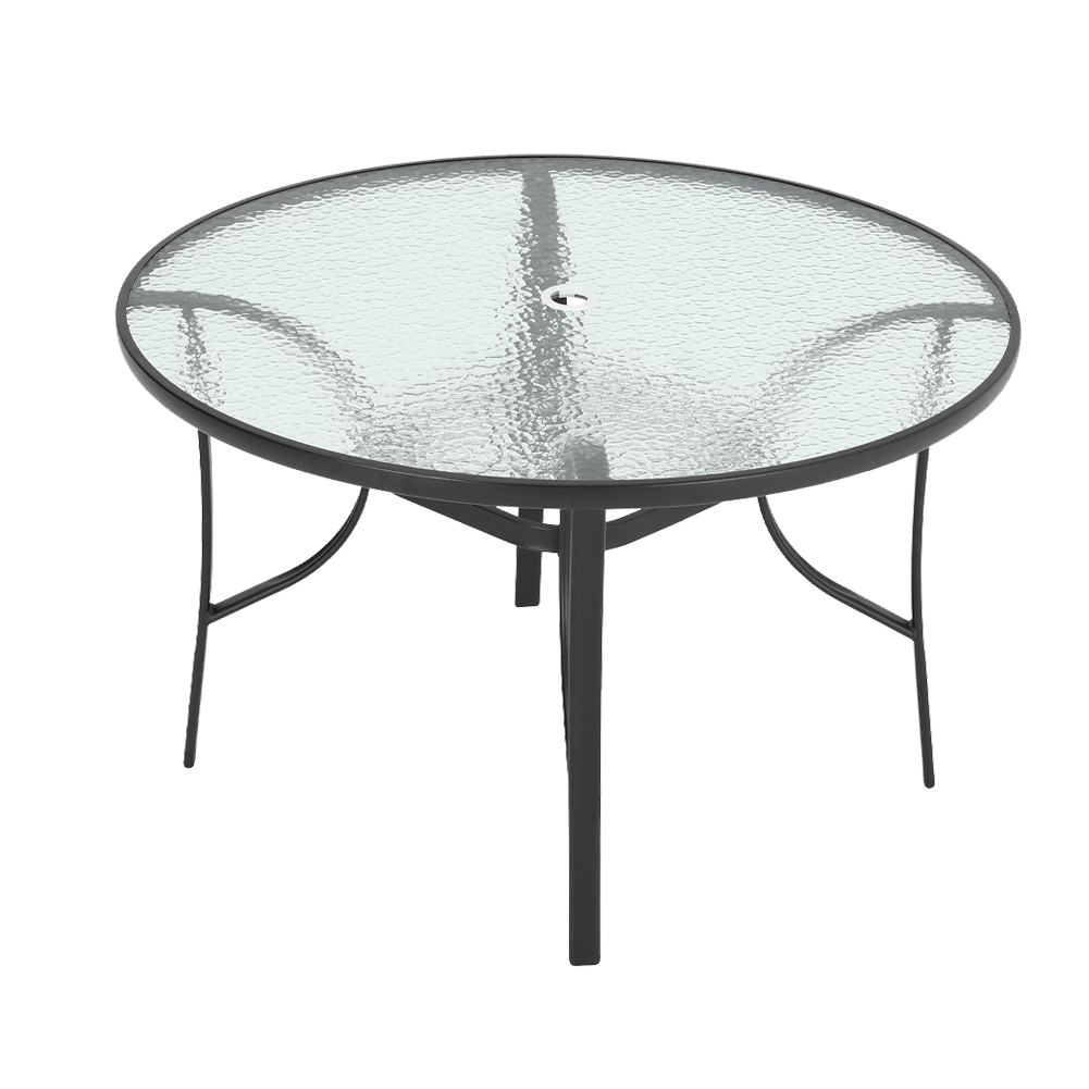 Rectangular Tempered Glass Outdoor Coffee Table With Parasol Hole - 105cm Dia X 72 Cm H | One Size | Black