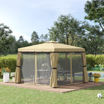 3 X 3(m) Garden Gazebo Shelter Party Tent With 2 Tier Roof | Beige