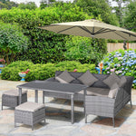5pcs Rattan Dining Set W/ Sofa Coffee Table Footstool