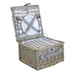 Grey Checked Picnic Wicker Basket With Cooler | 2-Person | Gray