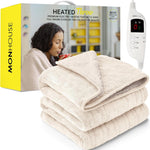 Heated Electric Throw 9h Timer 9 Heat Setting Shearling Fleece Blanket | King | Beige