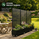 Metal Privacy Screen With Plant Pot - Slat | Black