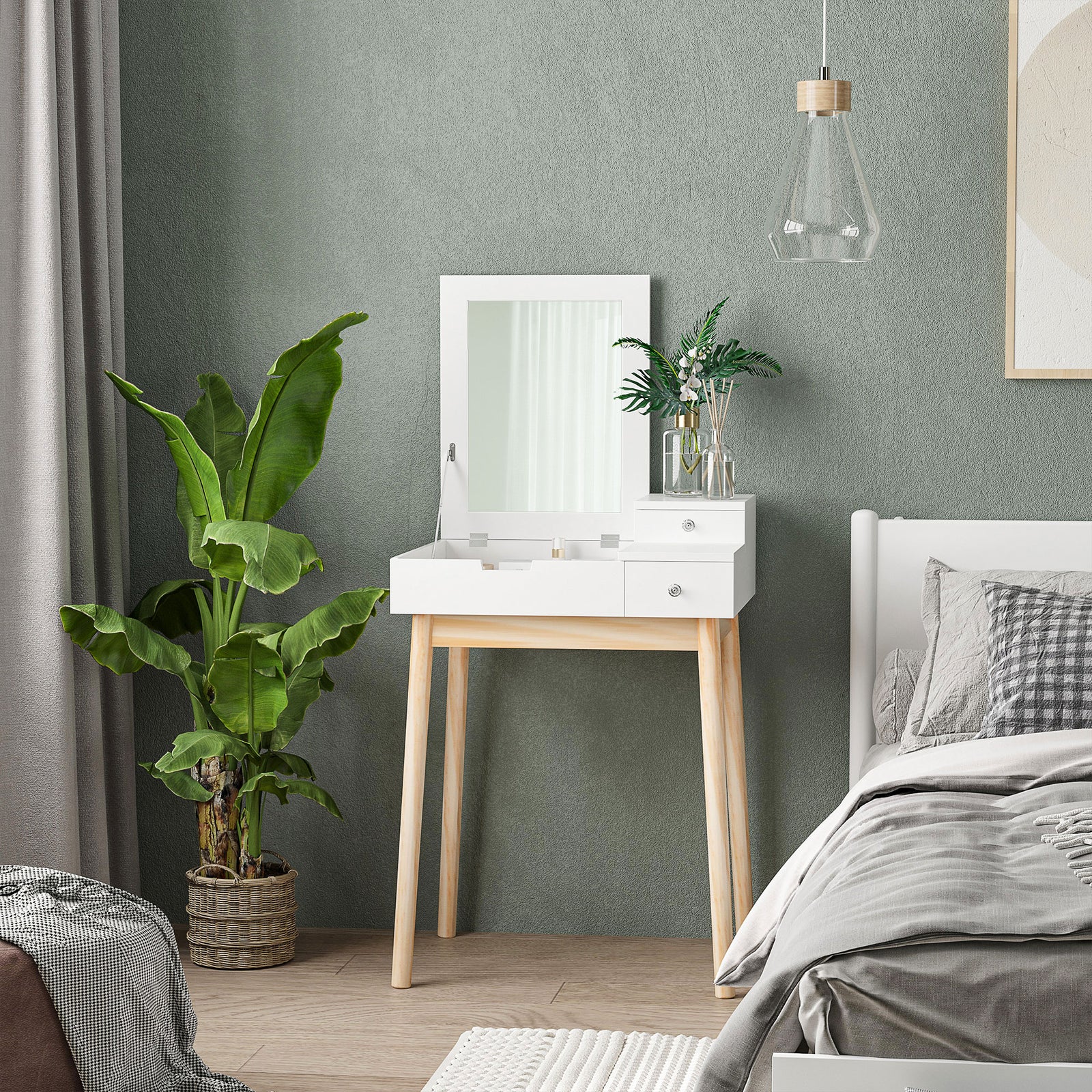 Dressing Table Desk Flip-up Mirror 2 Drawers Bedroom Makeup