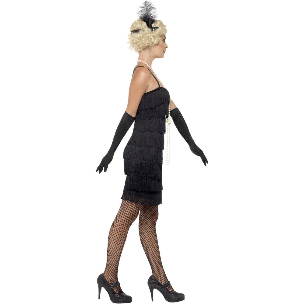 Flapper Costume, With Short Dress | Large | Black