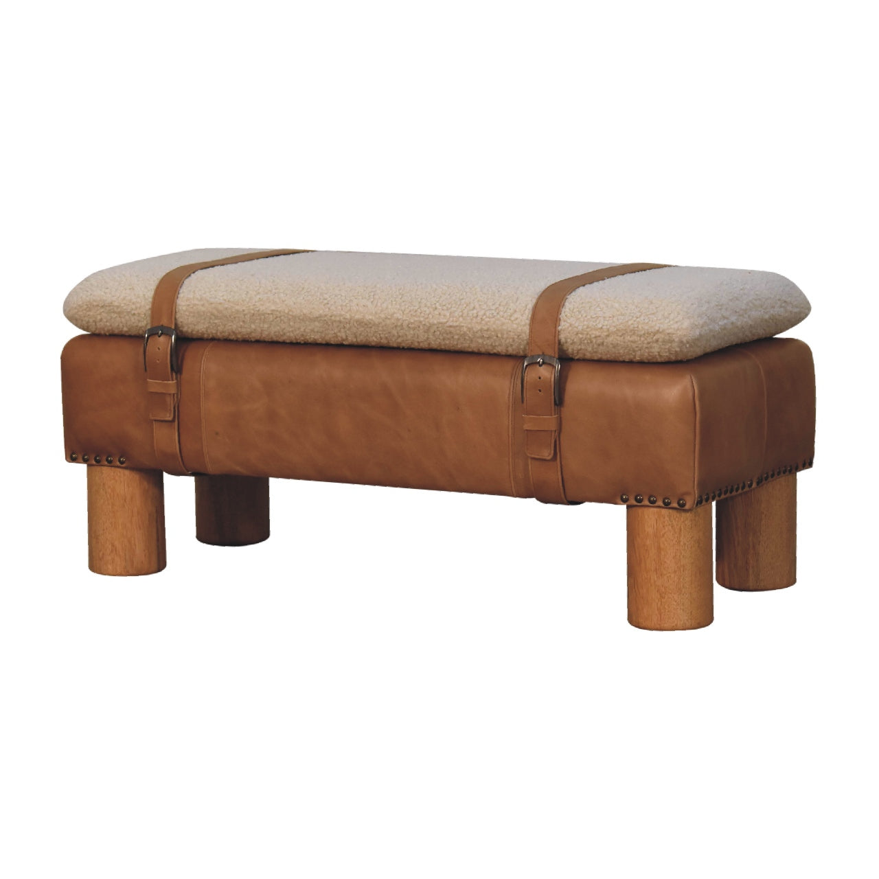 Solid Wood Strapped Cyclinder Bench