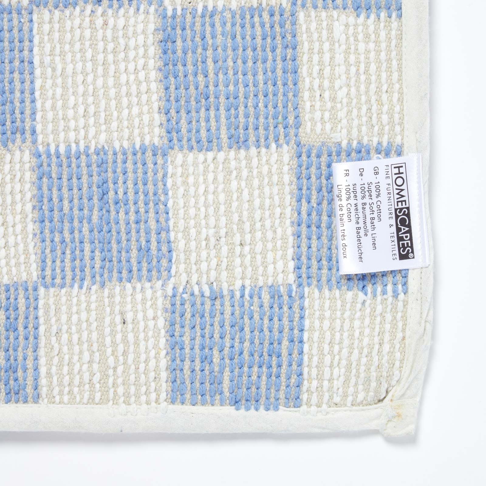100% Cotton Non Slip Checked Bath Mat | 50 x 80cm | Blue & White