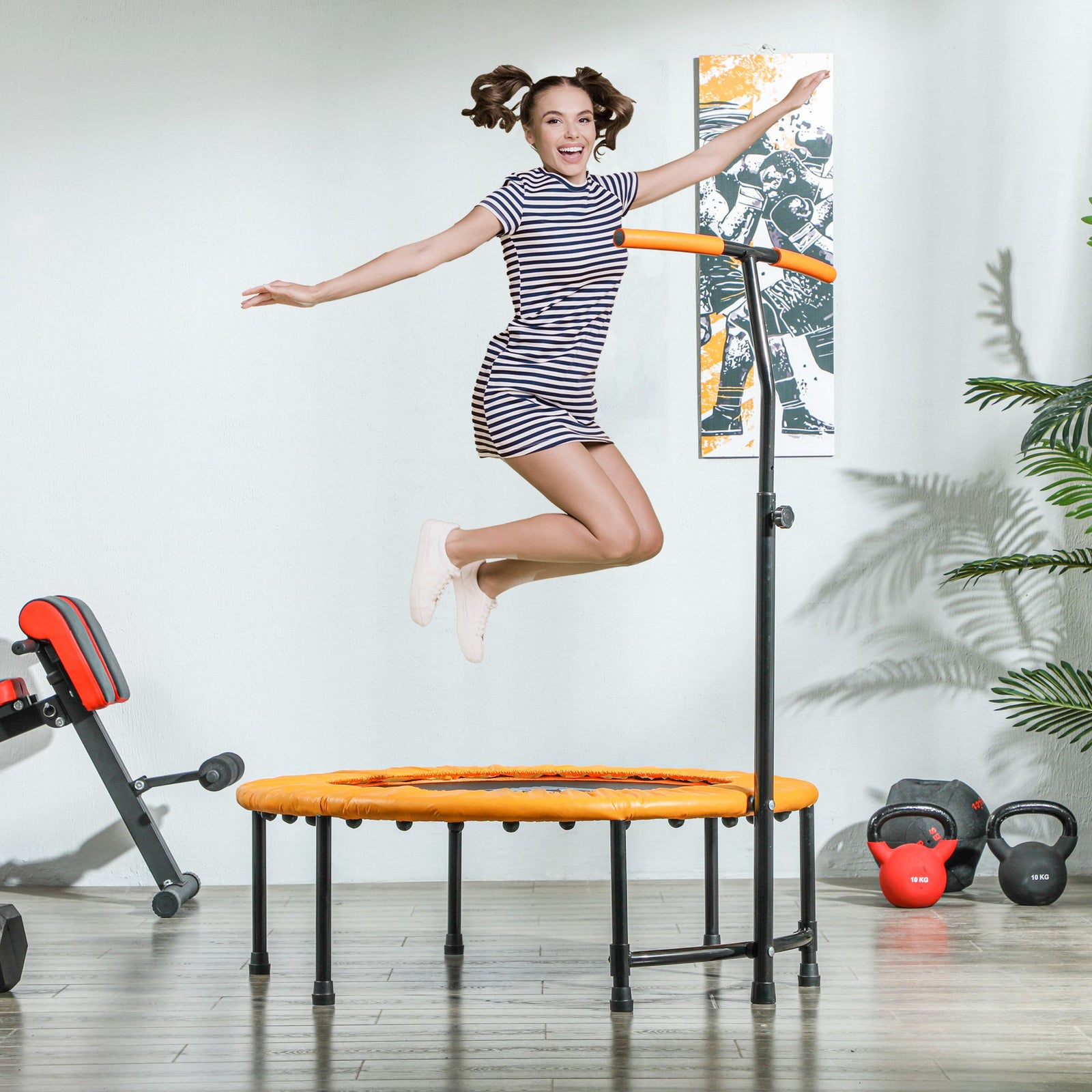40" Fitness Trampoline W/ Adjustable Handle, Supports 100kg