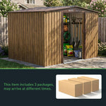 6 x 8ft Metal Apex Roof Garden Shed with Foundation, 3D Brown Wood Grain, Double Sliding Doors & 4 Air Vents
